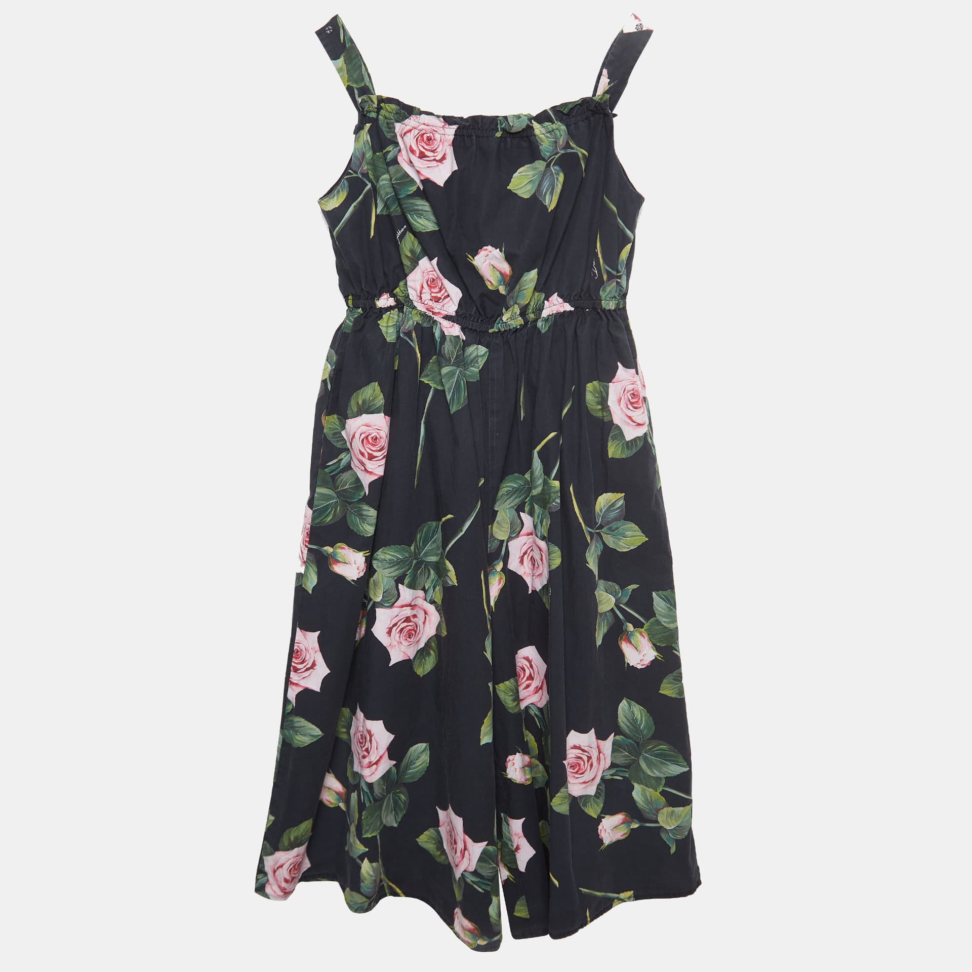 Dolce & Gabbana Black Rose Print Cotton Poplin Jumpsuit (11-12 Yrs)