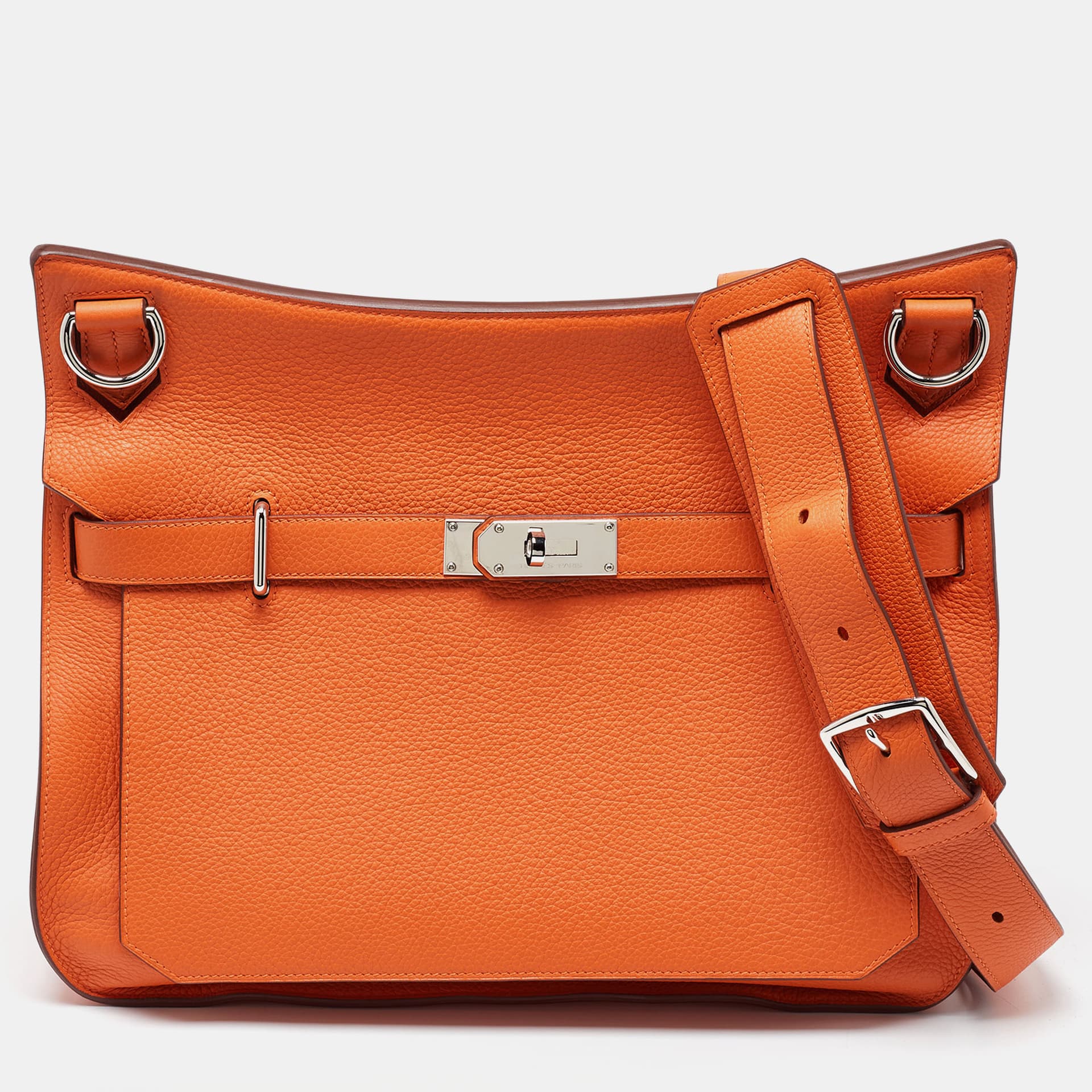 Herm&egrave;s Orange Togo Leather Palladium Finish Jypsiere 37 Bag