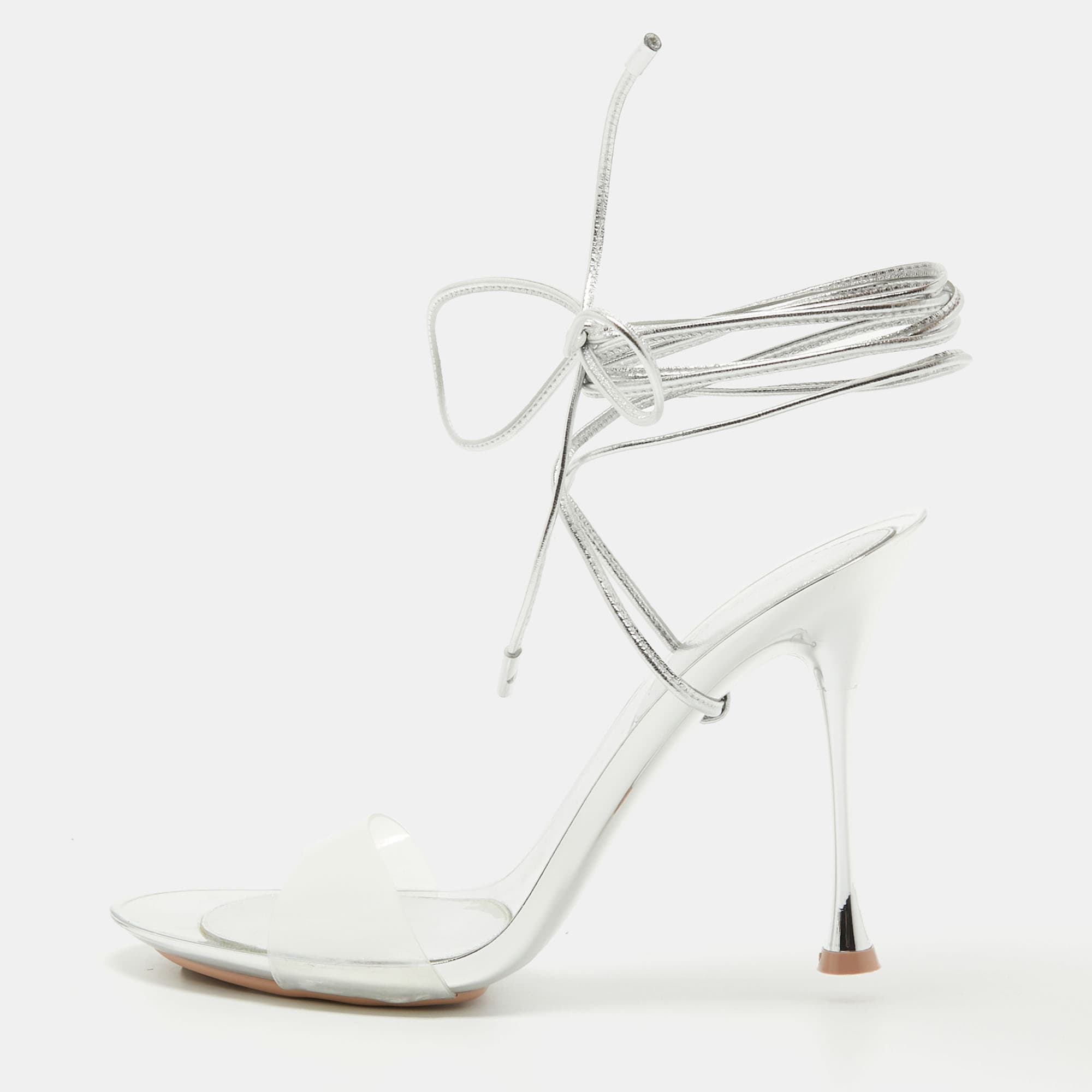 Gianvito Rossi Transparent/Silver PVC and Leather Spice Sandals Size 37