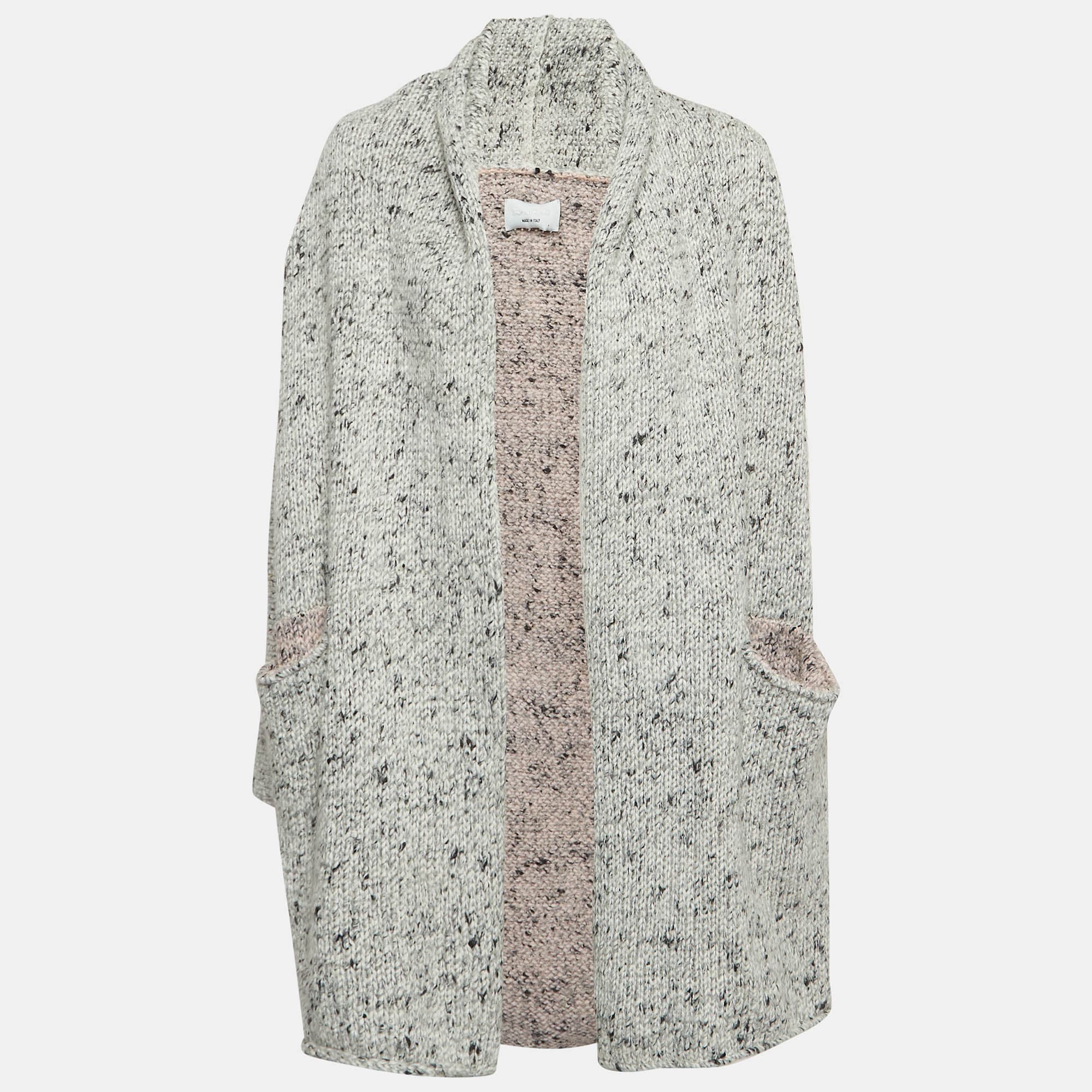 Zadig & Voltaire Grey/Pink Rib Knit Open Cardigan XS/S