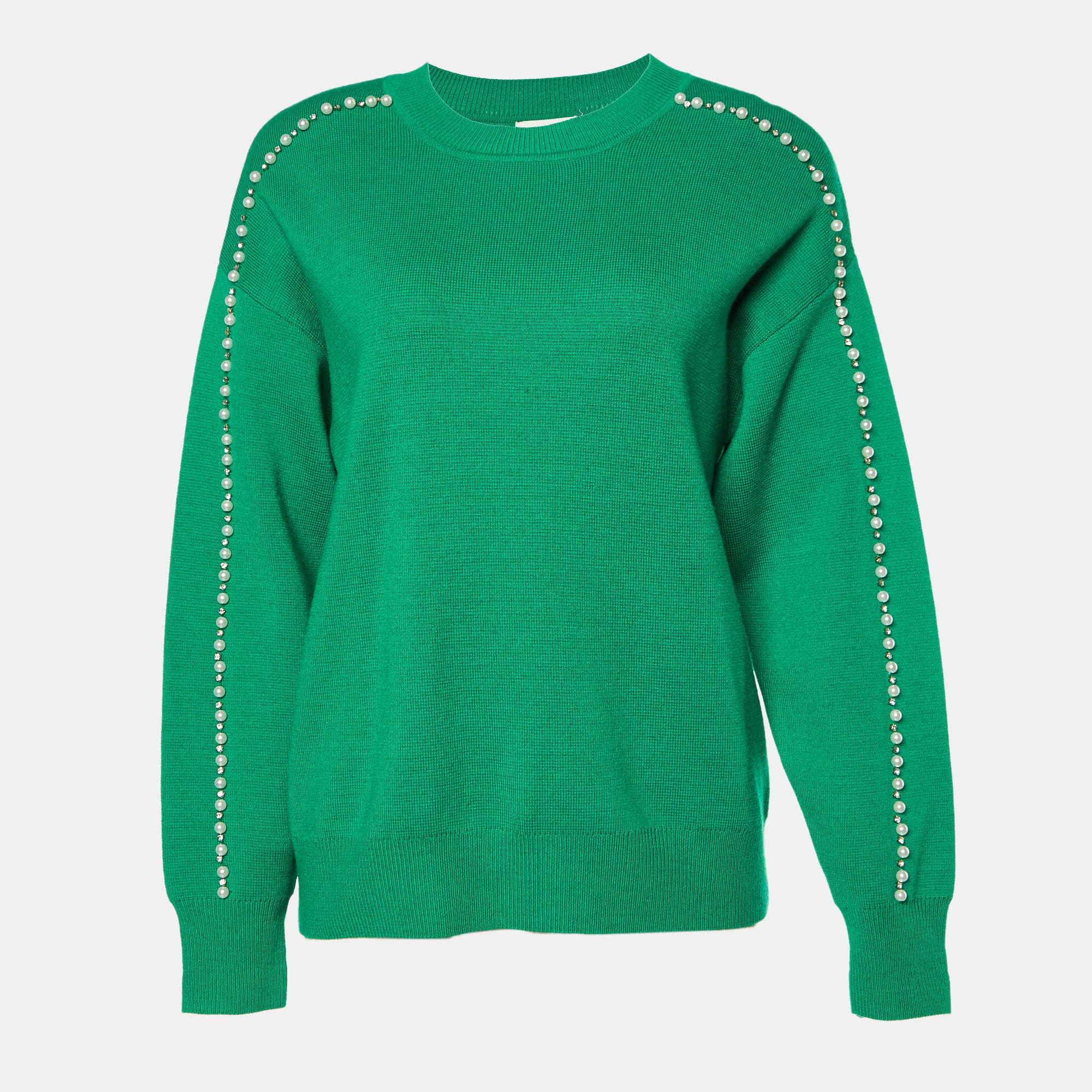 Sandro Green Embellished Knit Sweater S