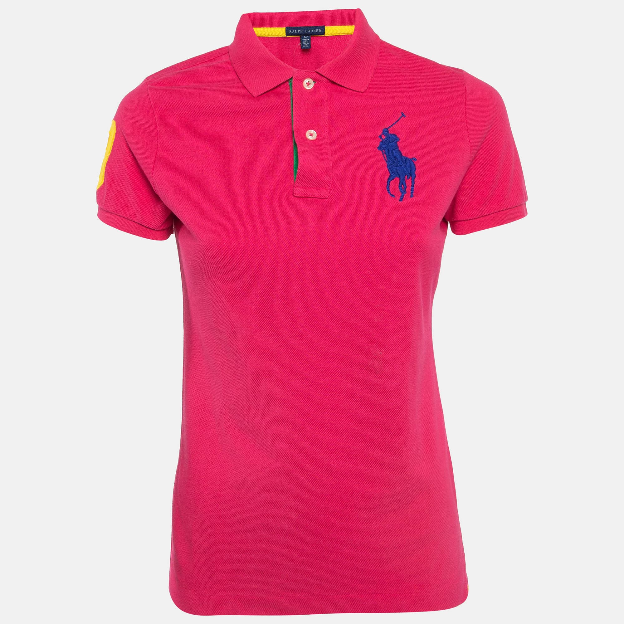 Ralph Lauren Pink Embroidered Cotton Pique Polo T-Shirt S
