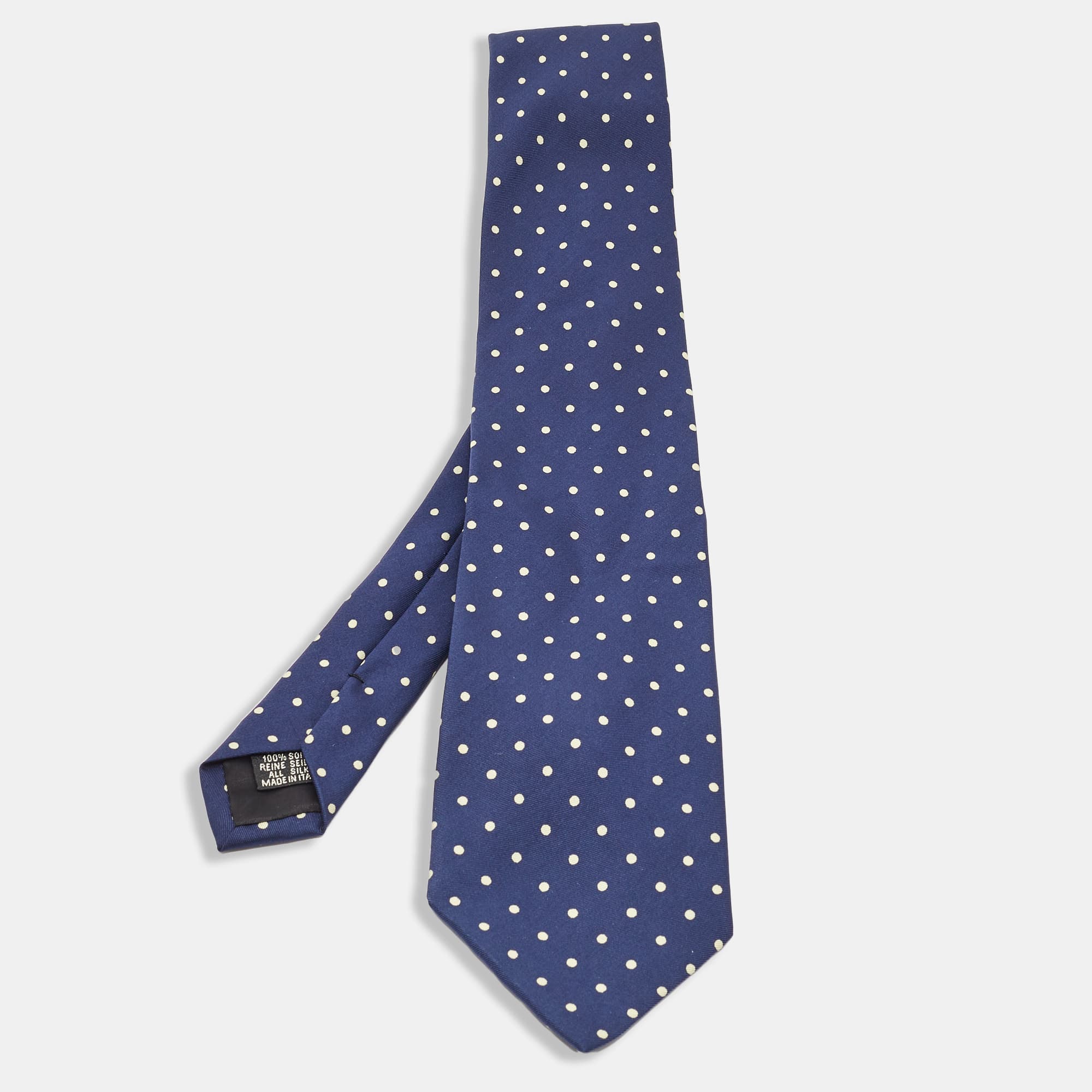 Boss By Hugo Boss Vintage Navy Blue Polka Dots Silk Tie
