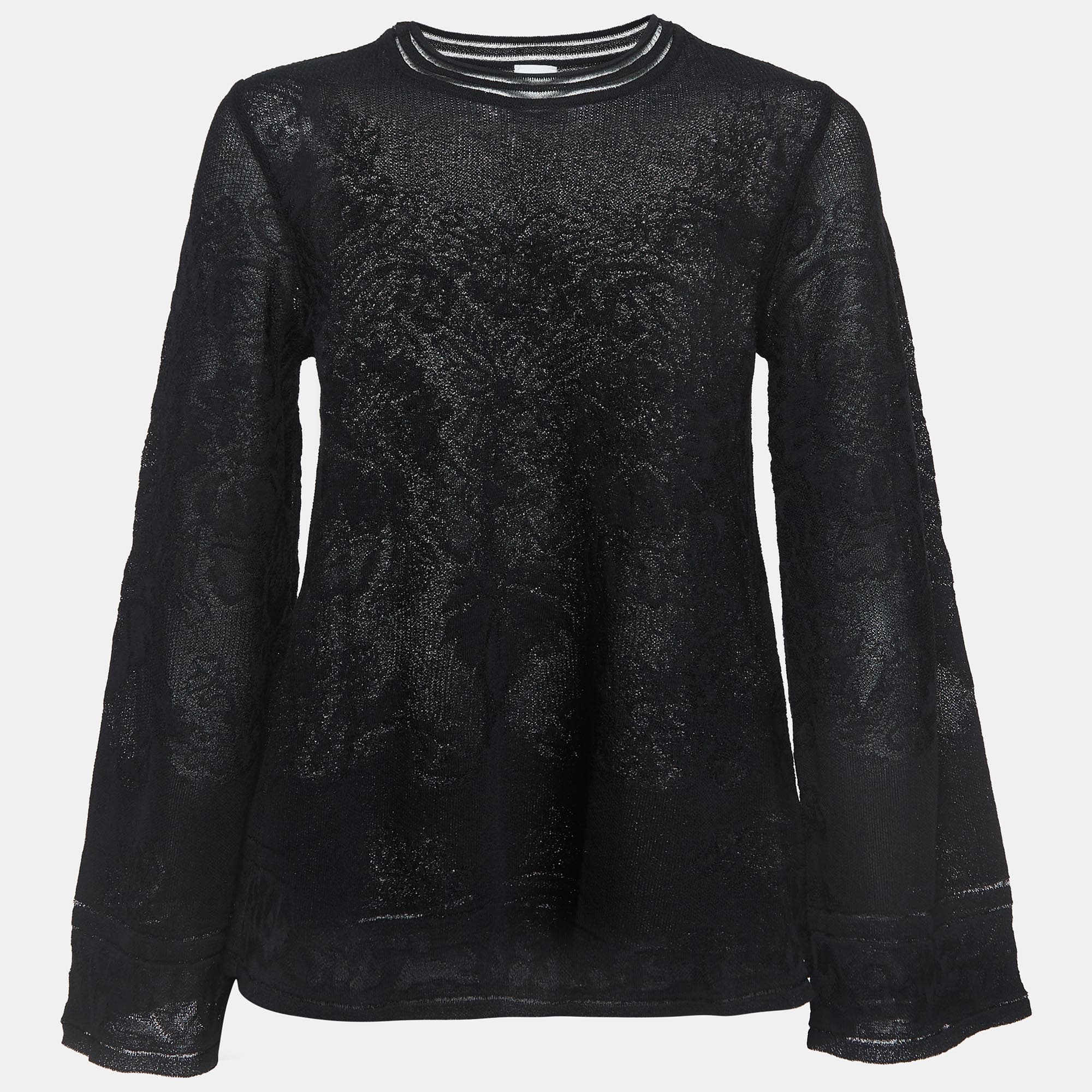M Missoni Black Floral Stretch Lace Top S