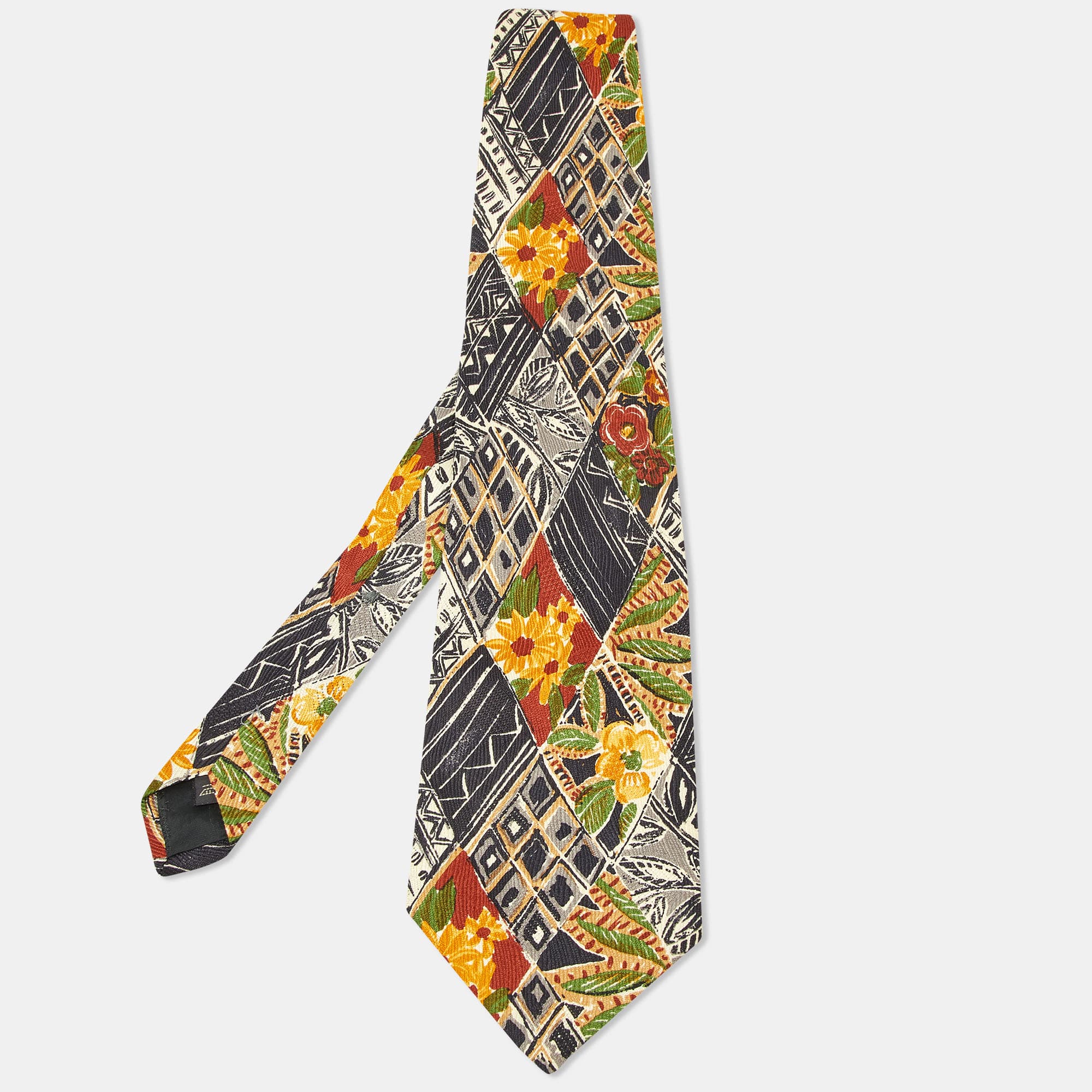 Ermenegildo Zegna Vintage Black Floral Print Silk Traditional Tie