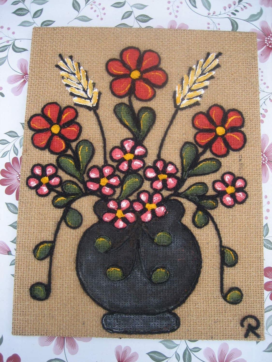 Tavla - Blomvas med blommor