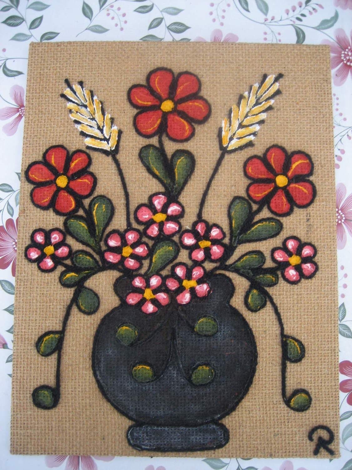 Tavla - Blomvas med blommor