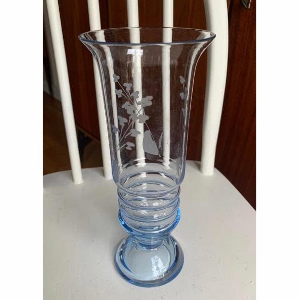 Vas med etsad blomdekor, kristall,