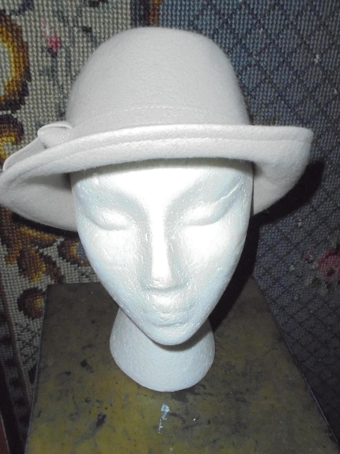 hatt, ljusgrå damhatt vintage oanvänd