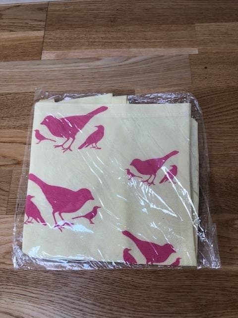 Vintage canvas yellow summer shopper bag with pink birds motif - NEW