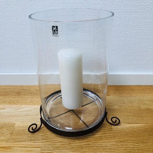 HEAL'S vintage handmade glass candle holder with metal base 