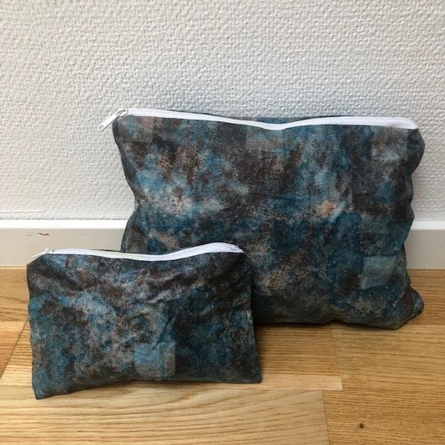 1970's vintage cosmetic and toiletry patterned pouch set