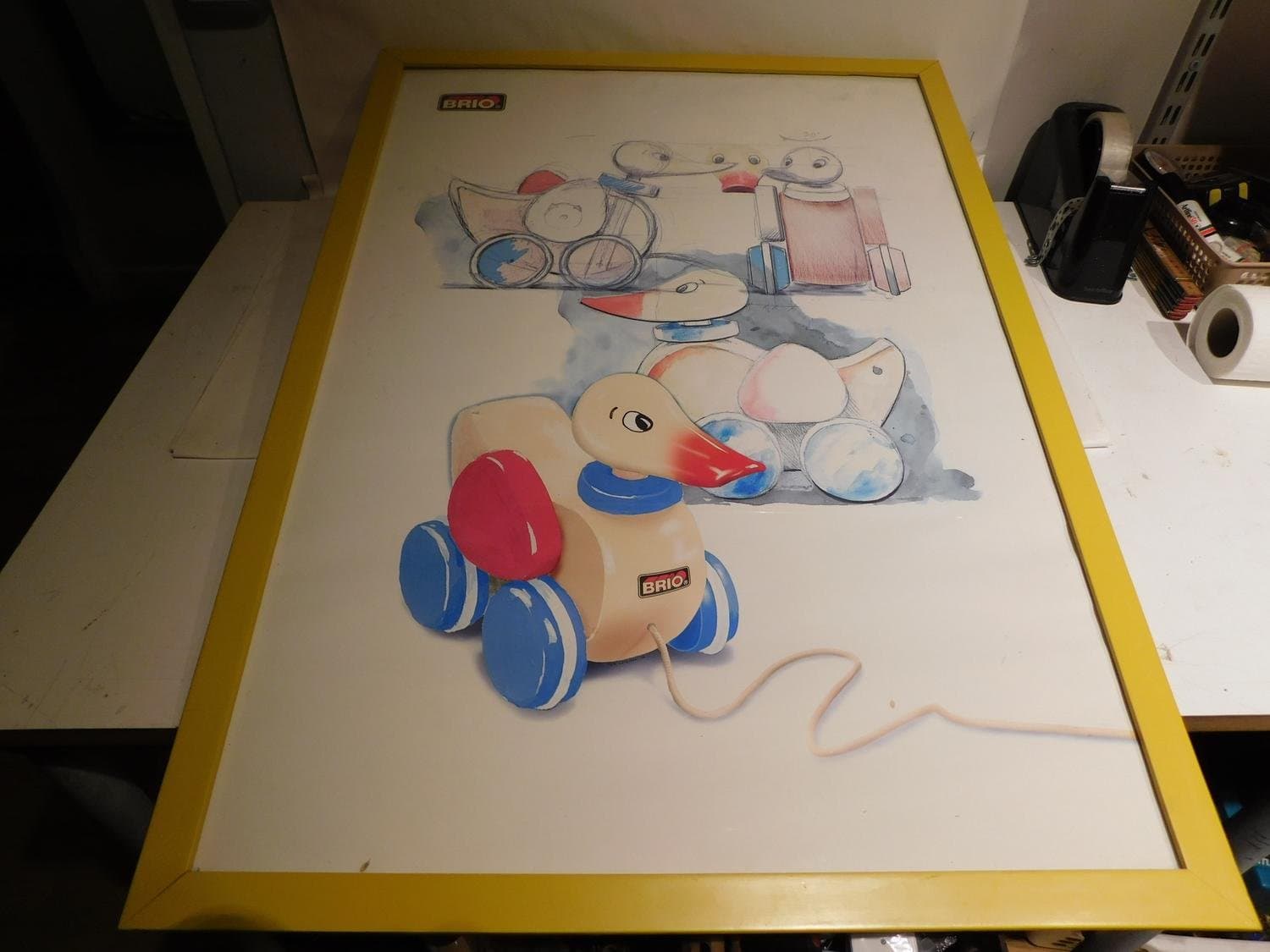 BRIO Plansch Konst Grafik Tryck Äldre Plansch Ramad 73x53 cm