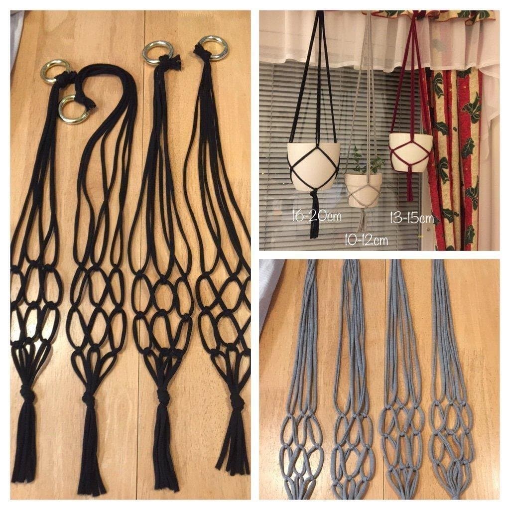 Fyra styck gråa Amplar för blomkrukor, makramé, Hanger för plants (13-15 cm)
