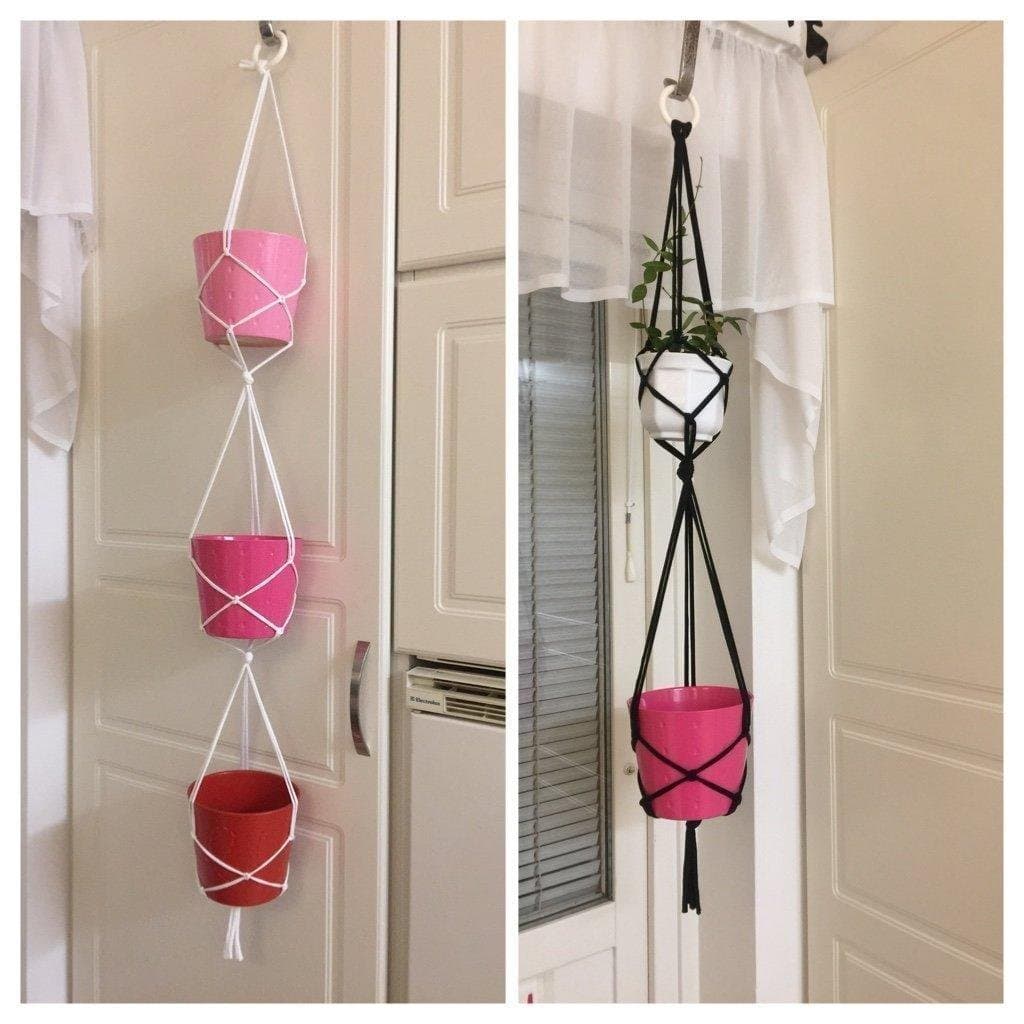 Ampel, plant’s hanger , handmade, macramé, grå (13-15 cm)