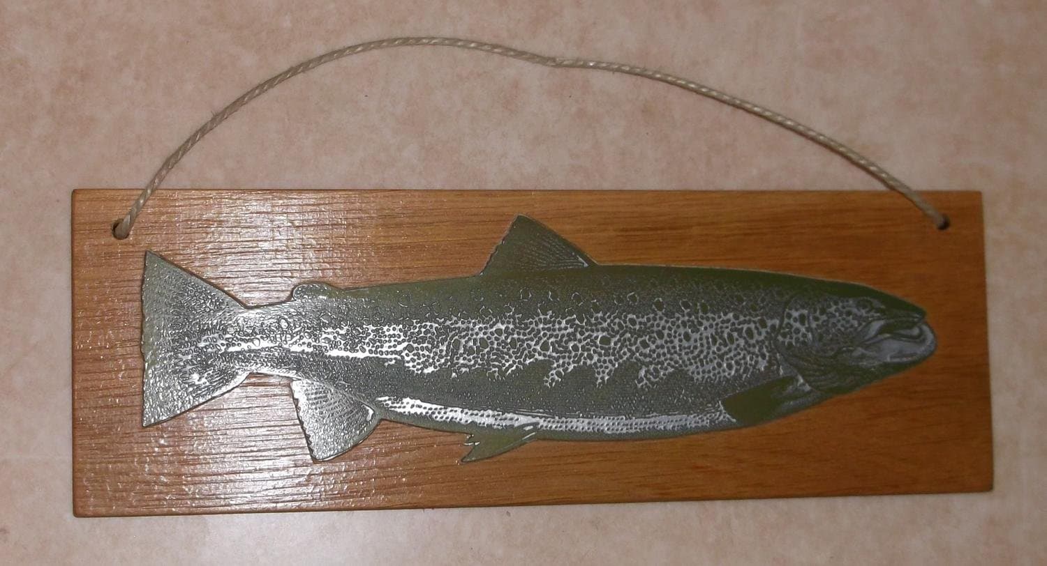 Tavla med Ädelfisk i Metall Lax Laxöring Röding