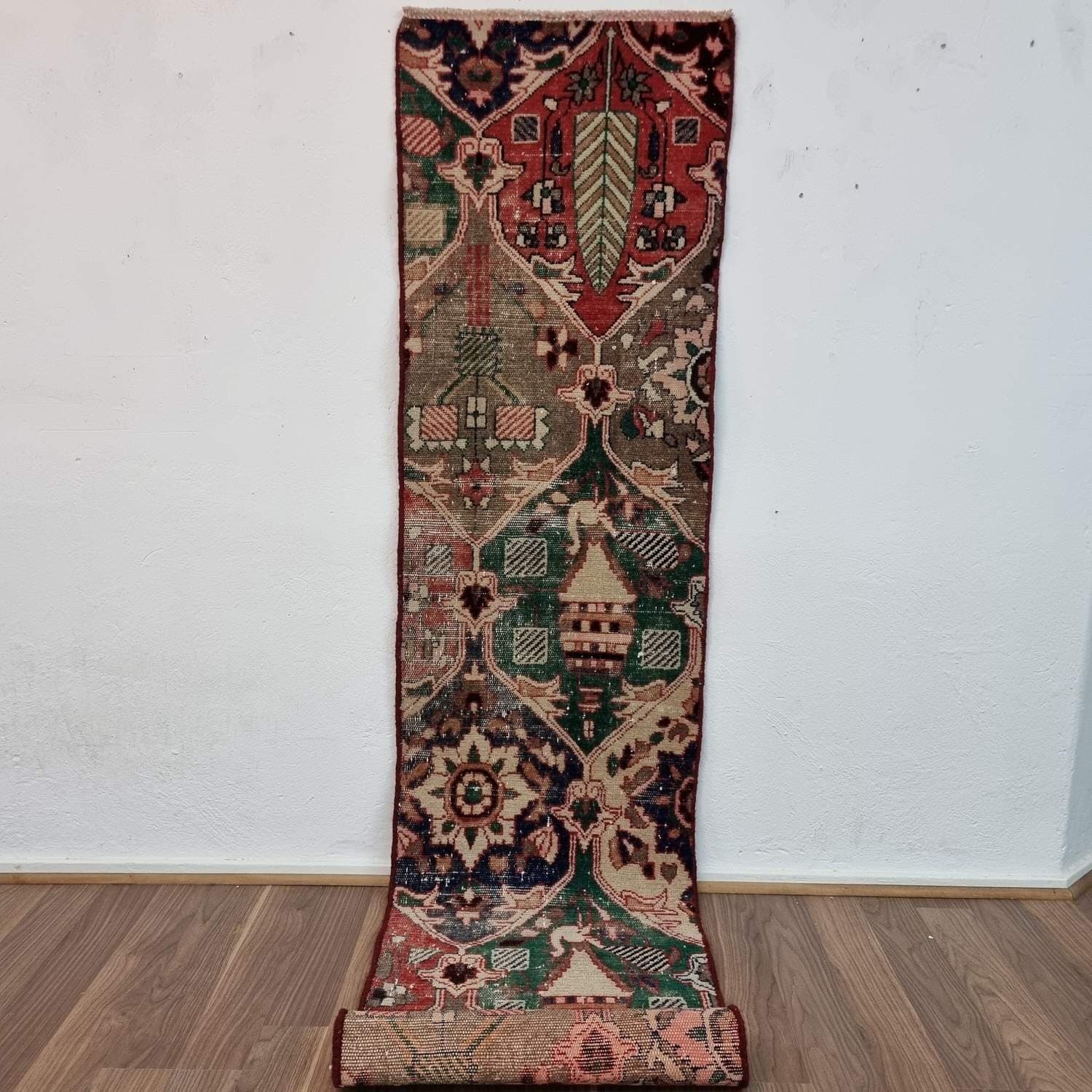 Äkta Vintage matta ca: 245x55 cm - 100% ull - Tvättad & klart - Handknuten