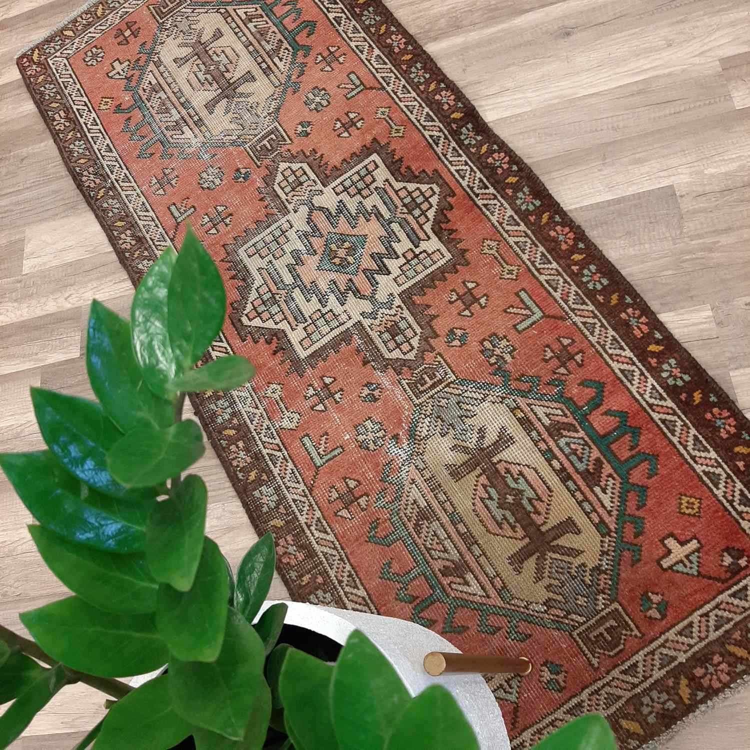 Äkta Vintage matta ca: 170x62 cm - 100% ull - Tvättad & klart - Handknuten