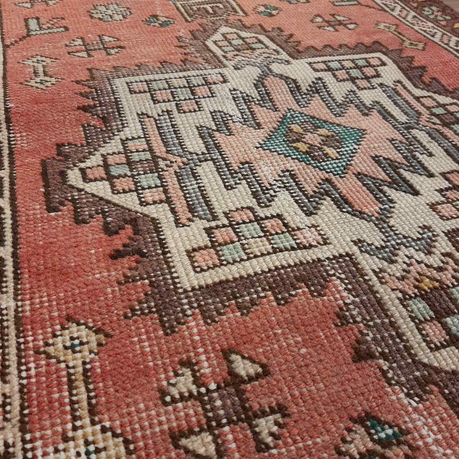 Äkta Vintage matta ca: 170x62 cm - 100% ull - Tvättad & klart - Handknuten