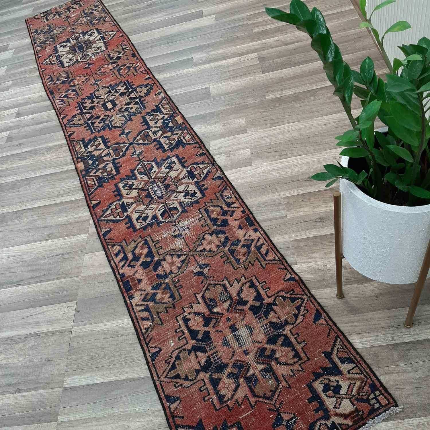 Äkta Vintage matta ca: 323x53 cm - 100% ull - Tvättad & klart - Handknuten