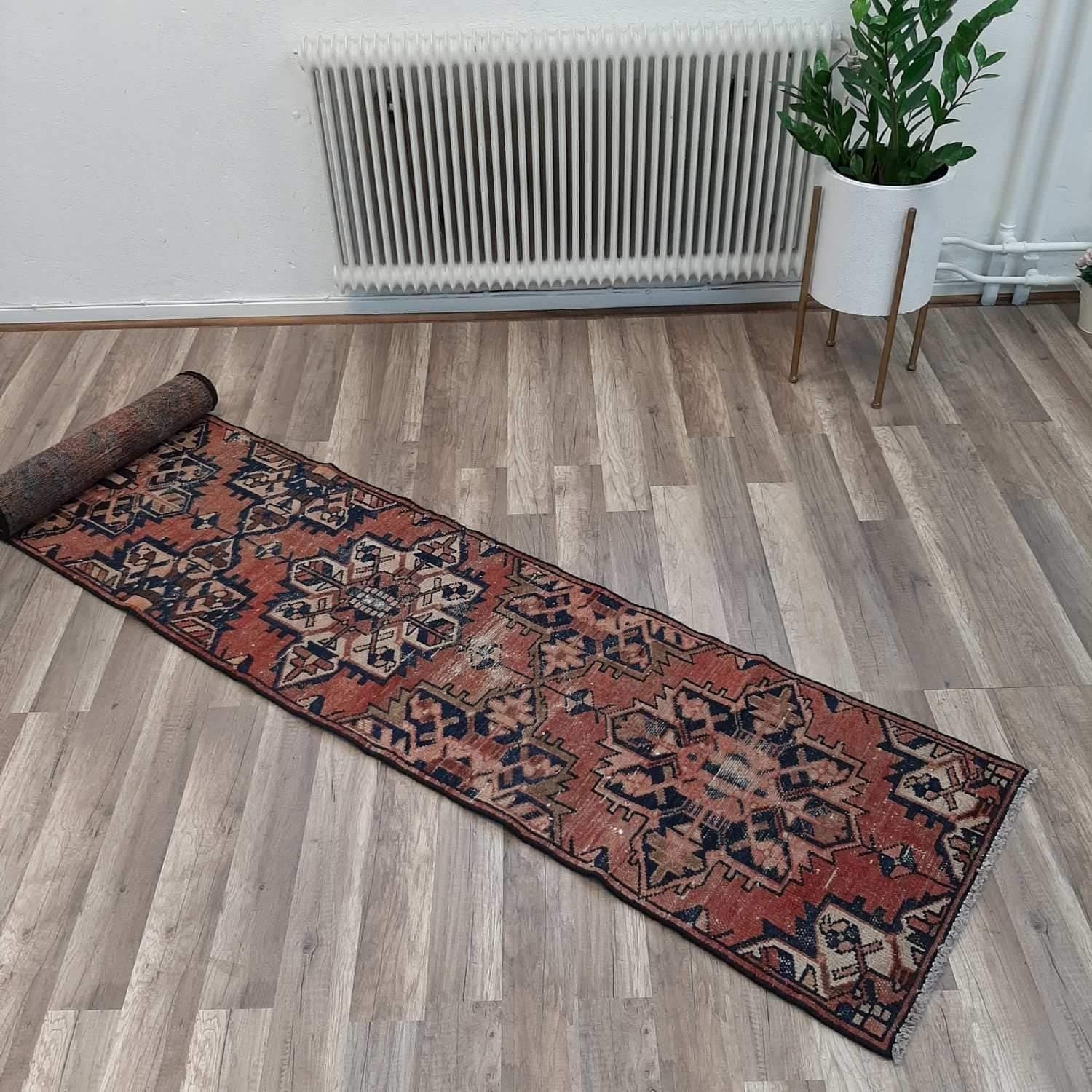 Äkta Vintage matta ca: 323x53 cm - 100% ull - Tvättad & klart - Handknuten