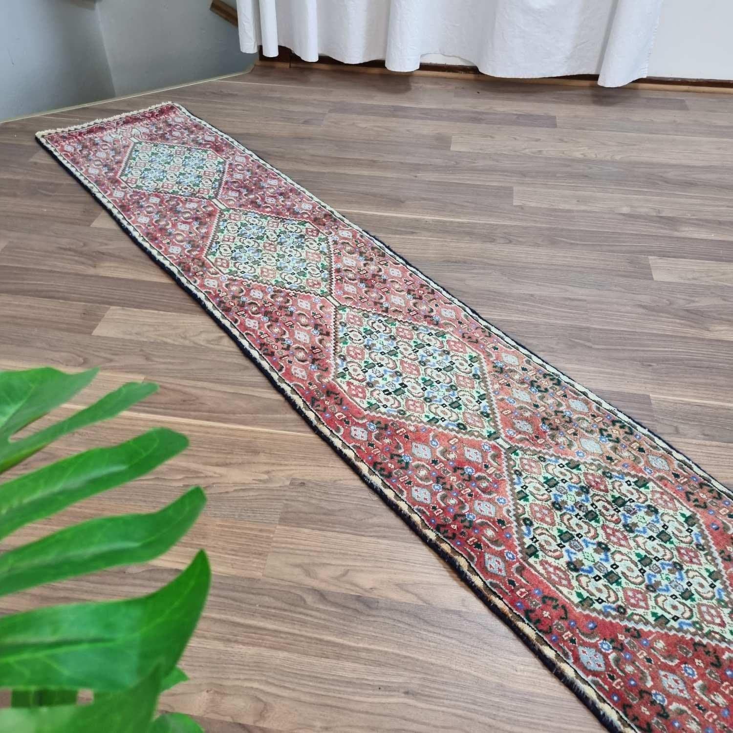 Äkta Vintage matta ca: 230x45 cm - 100% ull - Tvättad & klart - Handknuten