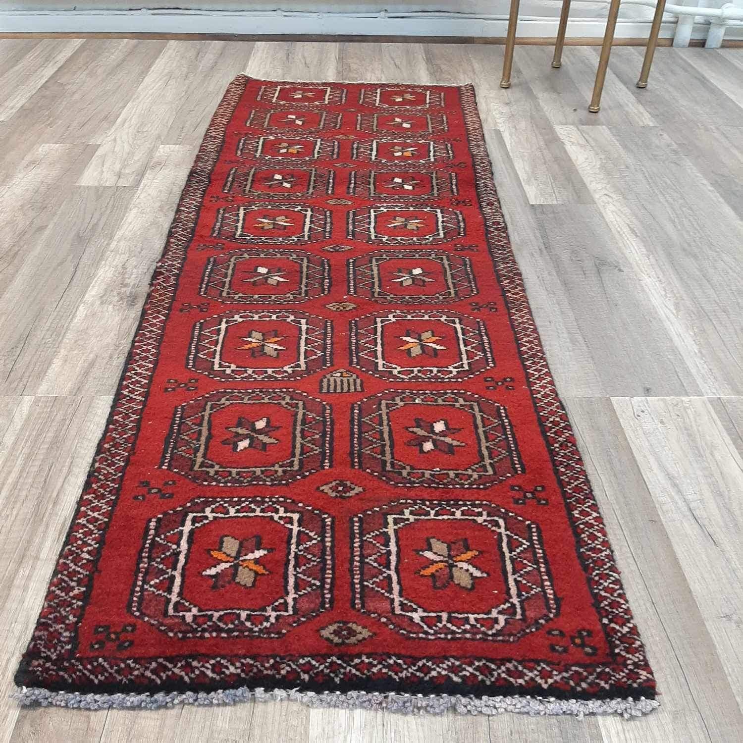 Äkta Vintage matta ca: 132x46 cm - 100% ull - Tvättad & klart - Handknuten