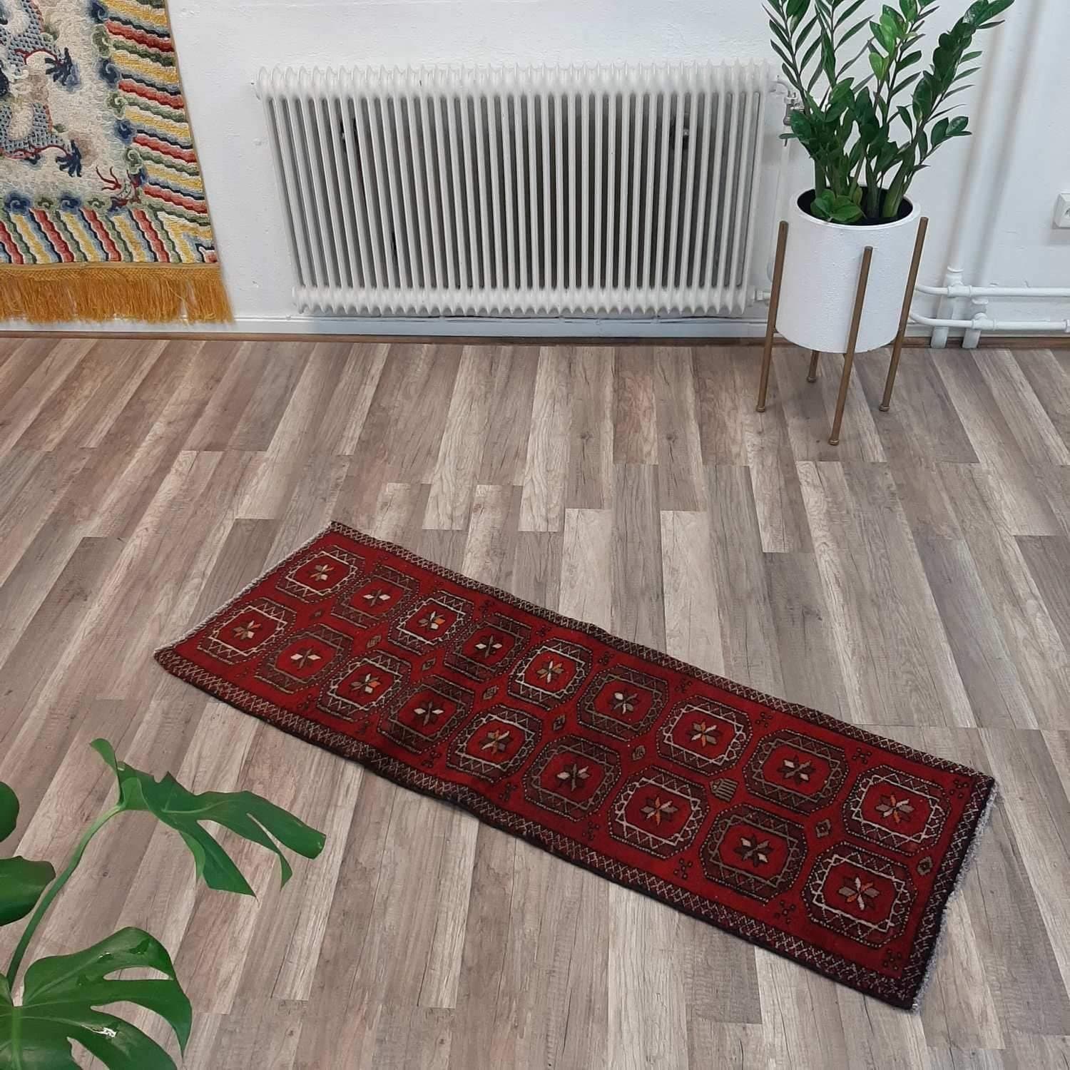 Äkta Vintage matta ca: 132x46 cm - 100% ull - Tvättad & klart - Handknuten