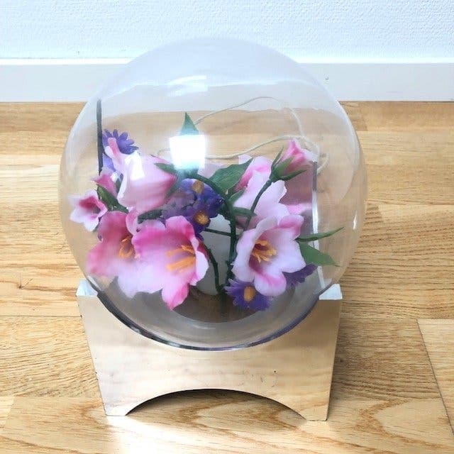 1970's British Vintage Decorative Floral Glass Light On Stand