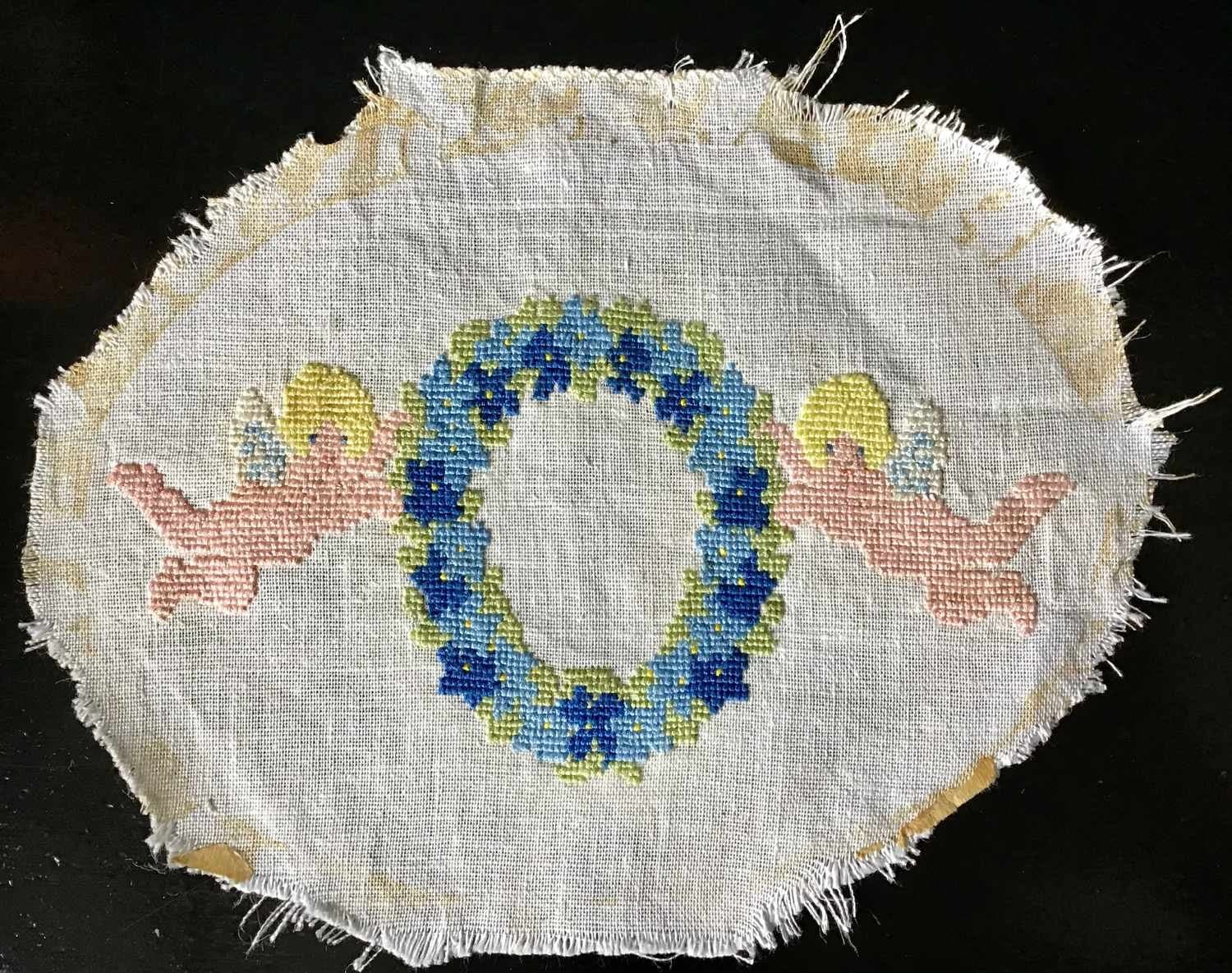 Liten Broderad tavla med änglar Broderi Sömnad Sy Korsstygn