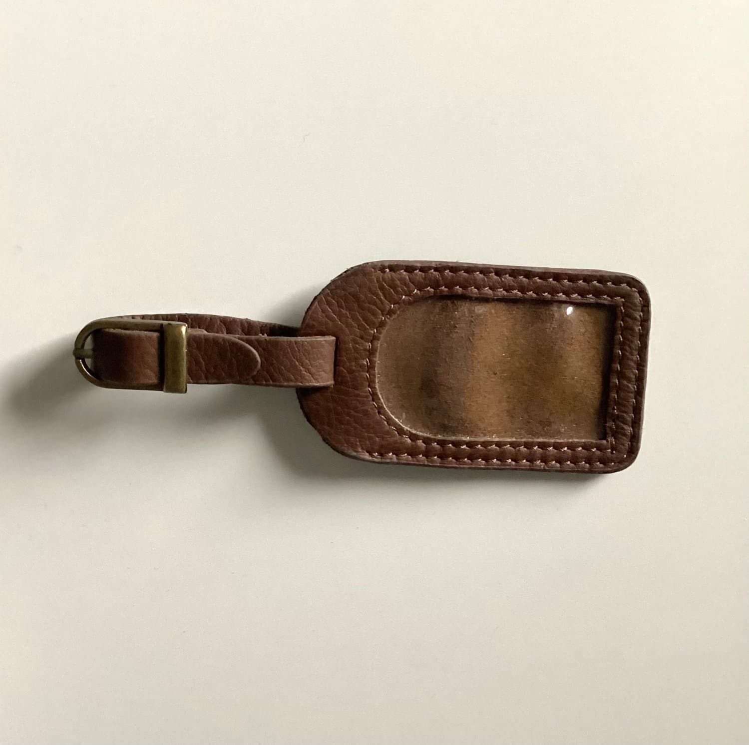 Vintage Tag Adressetikett i brunt skinn till Resväska Väska