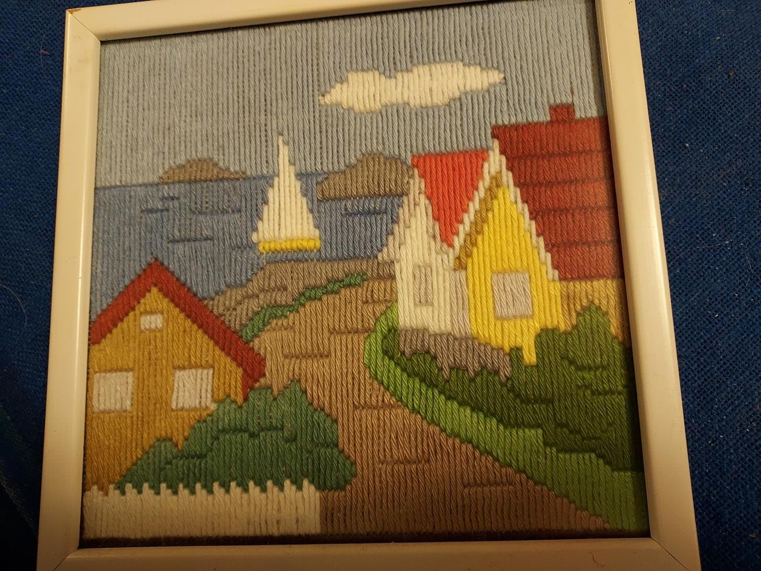 Tavla Broderad Långstygn 18,5x18,5 cm !
