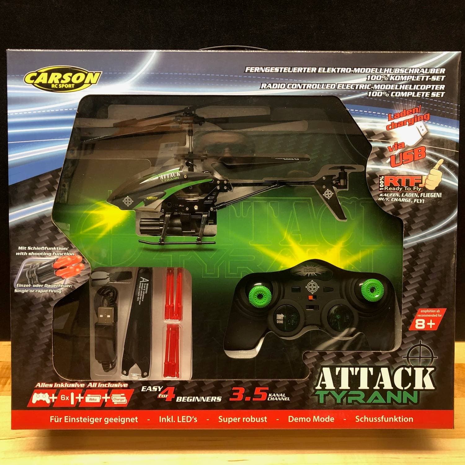 Rc / radiostyrd helikopter - Carson Attack Tyrann IR 100% RTF - Oöppnad!