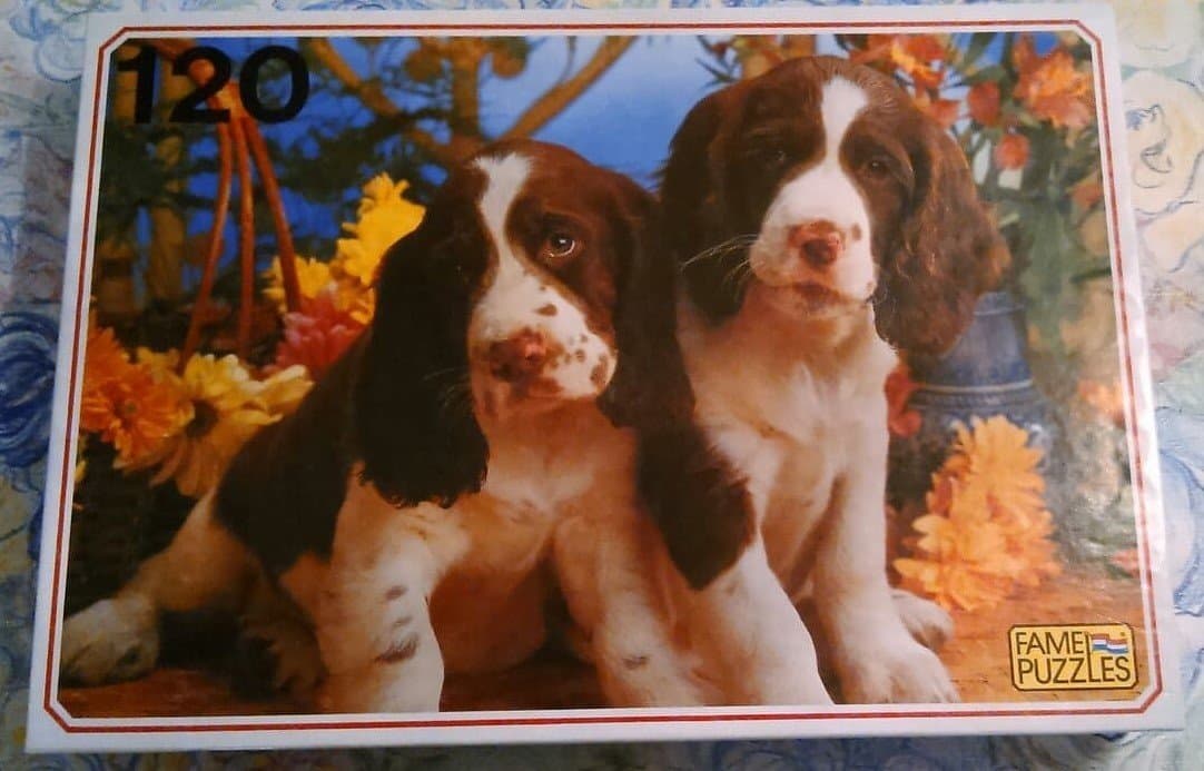 Hund pussel 120 bitar Söta Hundar Spaniels FAME PUZZLES blommor present julklapp