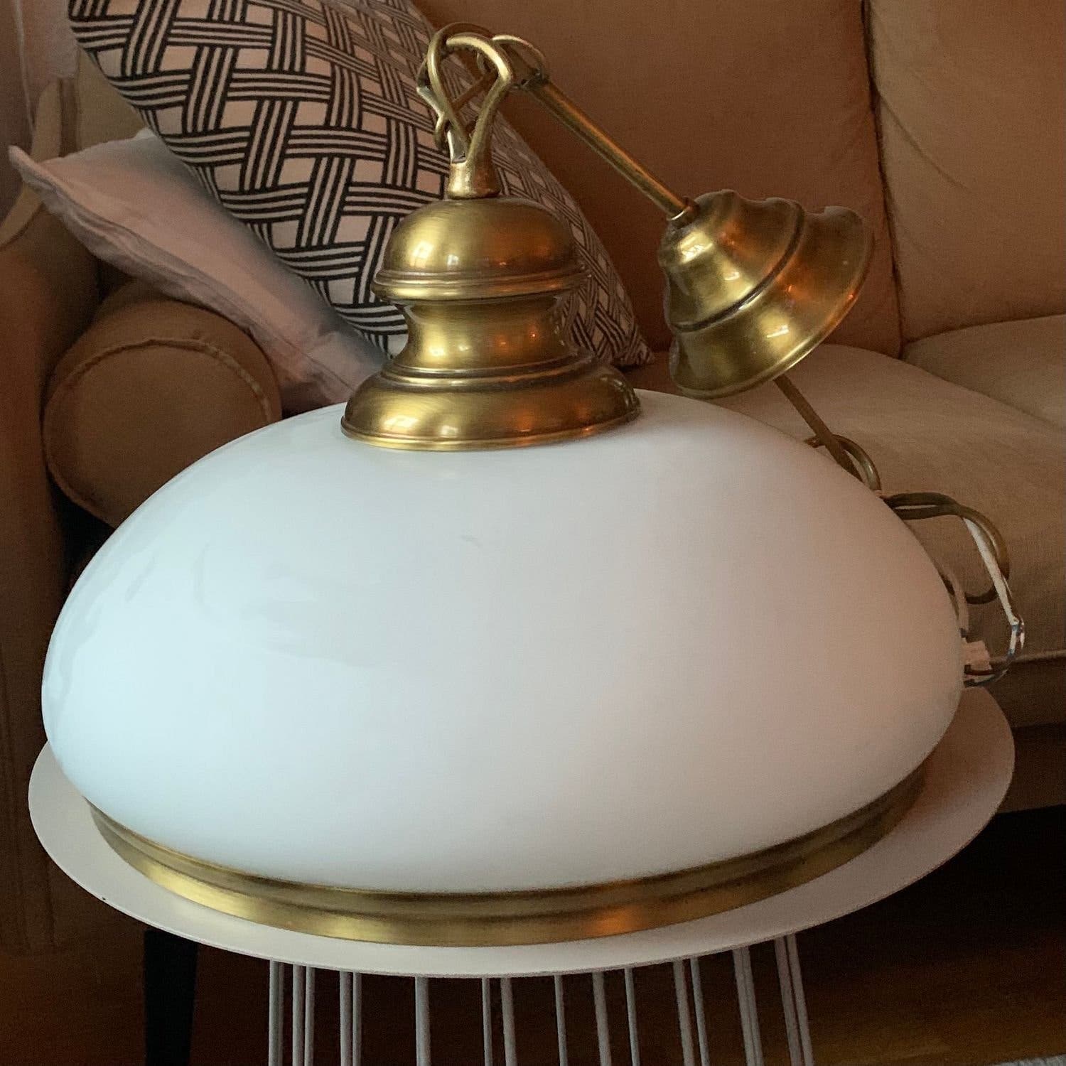 Vitt glas/mässing taklampa, retro, Retro