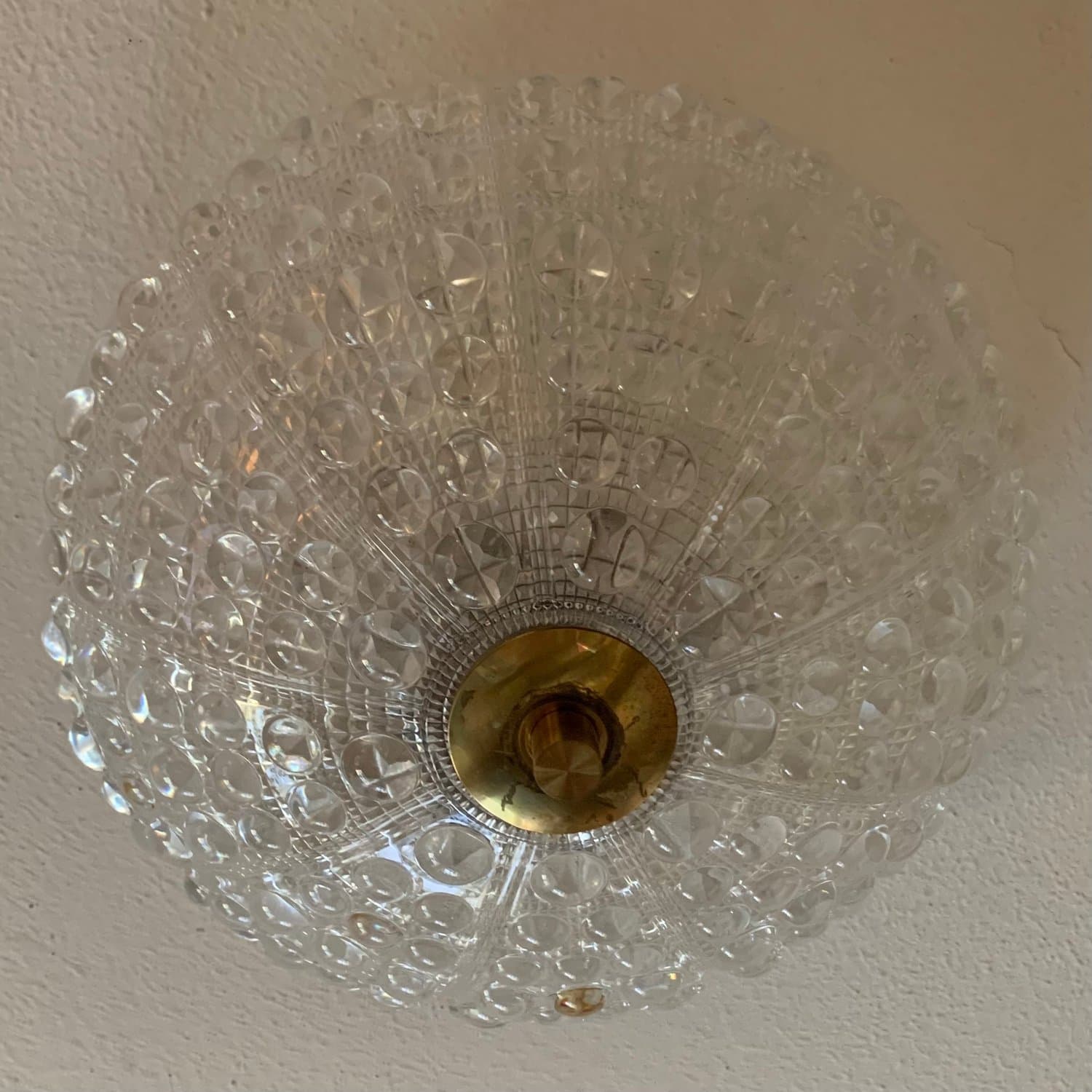 Carl Fagerlund, Orrefors, 60-tal, Pressat glas/mässing taklampa, Retro