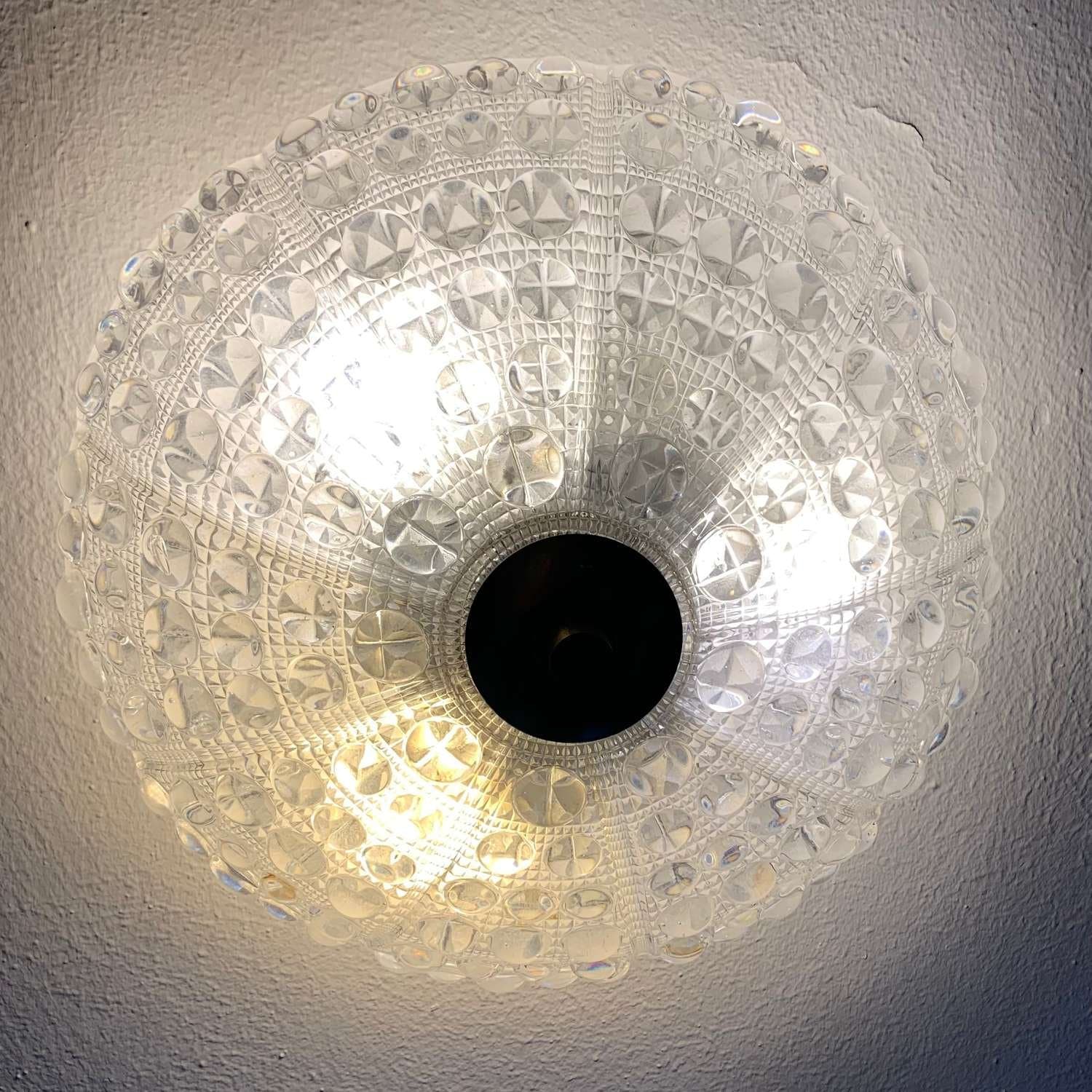 Carl Fagerlund, Orrefors, 60-tal, Pressat glas/mässing taklampa, Retro