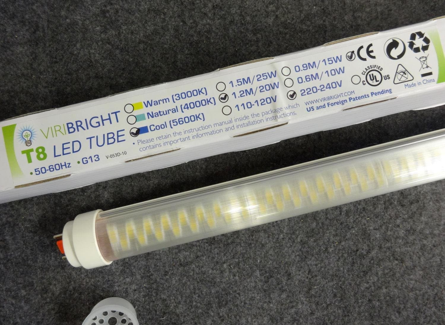 Led Lysrör /Led Lampa Viribright T8 120 cm/20W Dagsljus/ kallvit (5600K), NY