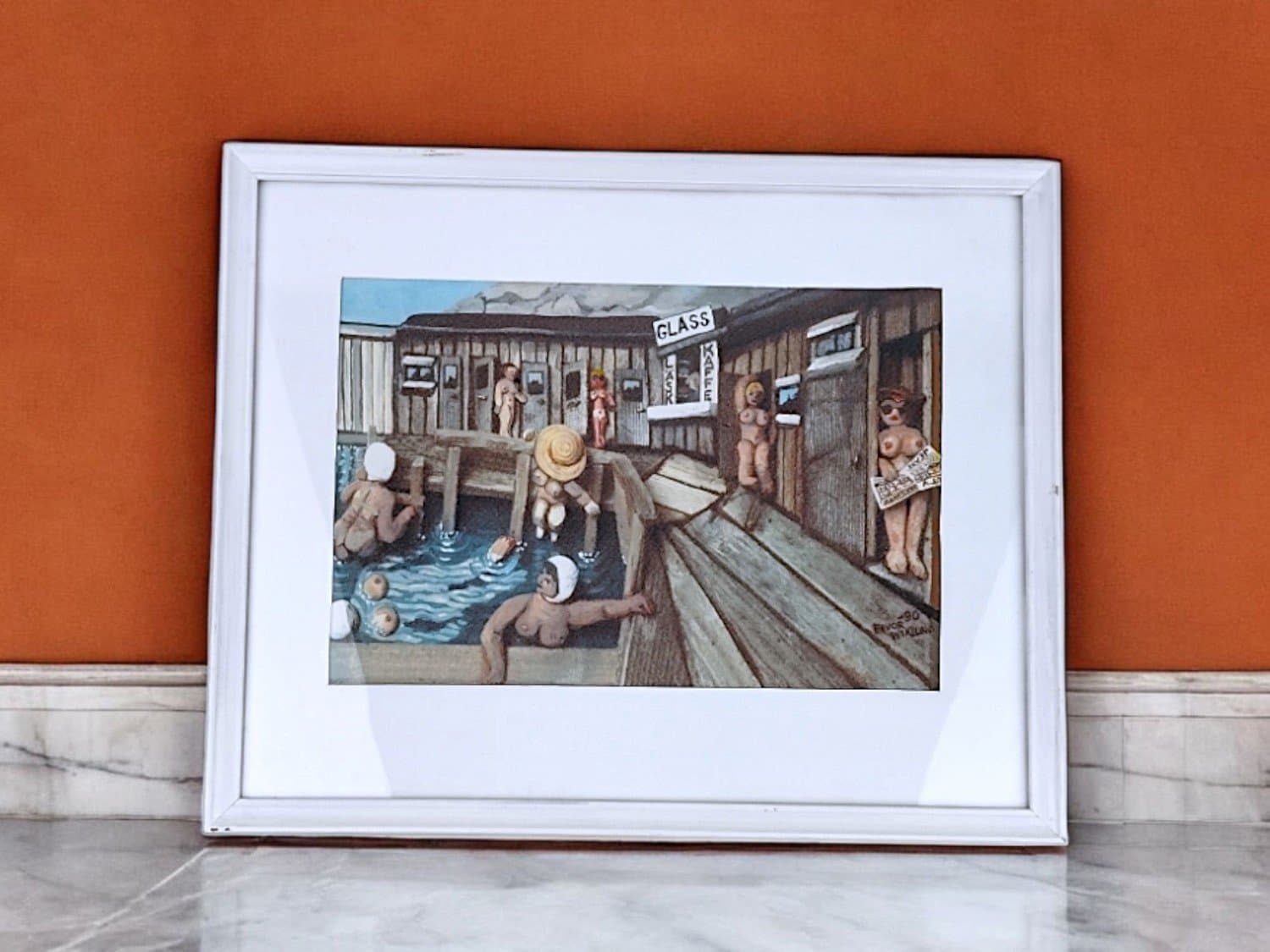 Vintage från 90 talet Tavla skapad utav konstnären Eivor Wiklund, Badhusmotiv