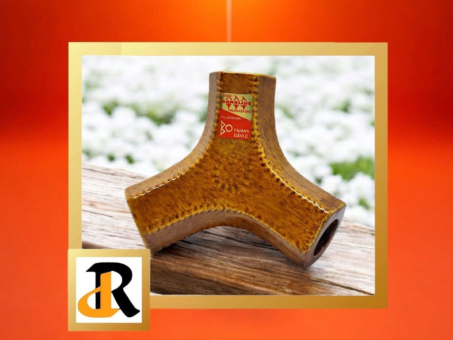 Ljusstake vas, fotangel. Design Norrljus Fredriksfors, Bo Fajans Gävle