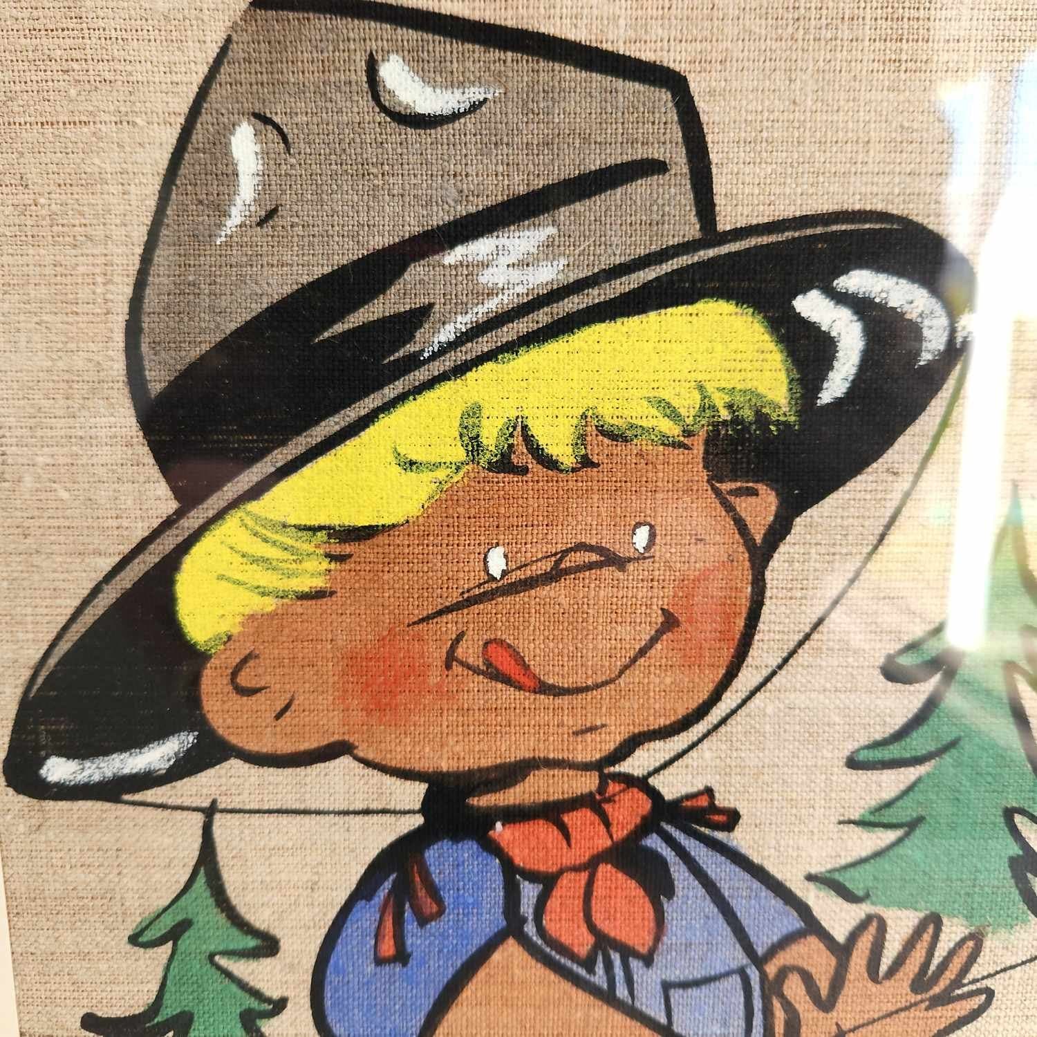 Vintage 1960s Swedish Hand-Painted Linen Panel Campfire Scene