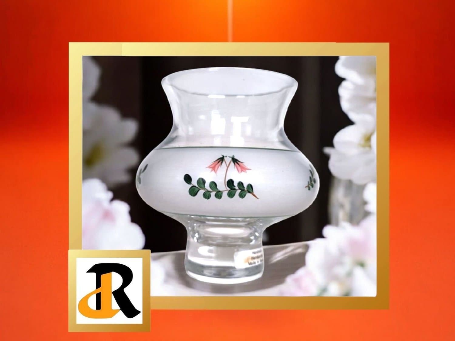 handmålad ljuslykta i glas från Strömbergshyttan, Smålands blommor