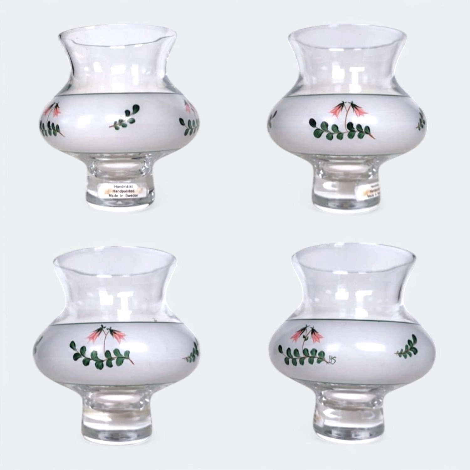 handmålad ljuslykta i glas från Strömbergshyttan, Smålands blommor