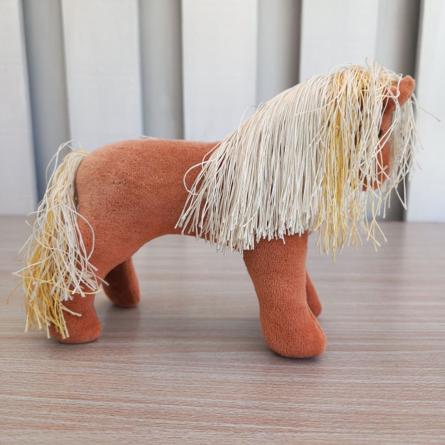 Handmade Chestnut Brown Plush Horse - Silky Mane and Tail - 24 cm