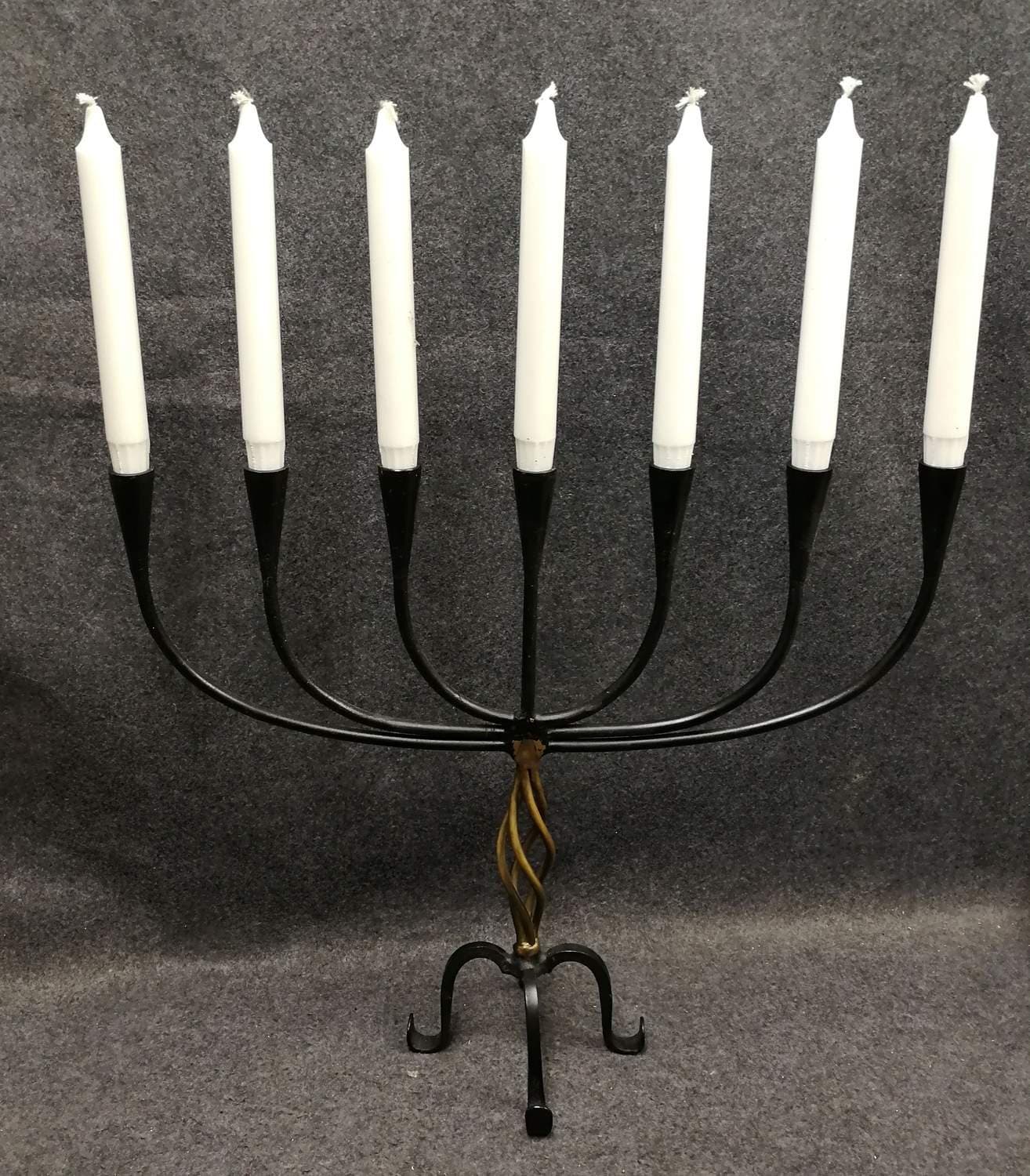 LJUSSTAKE / KANDELABER, smide mässing, sjuarmad
