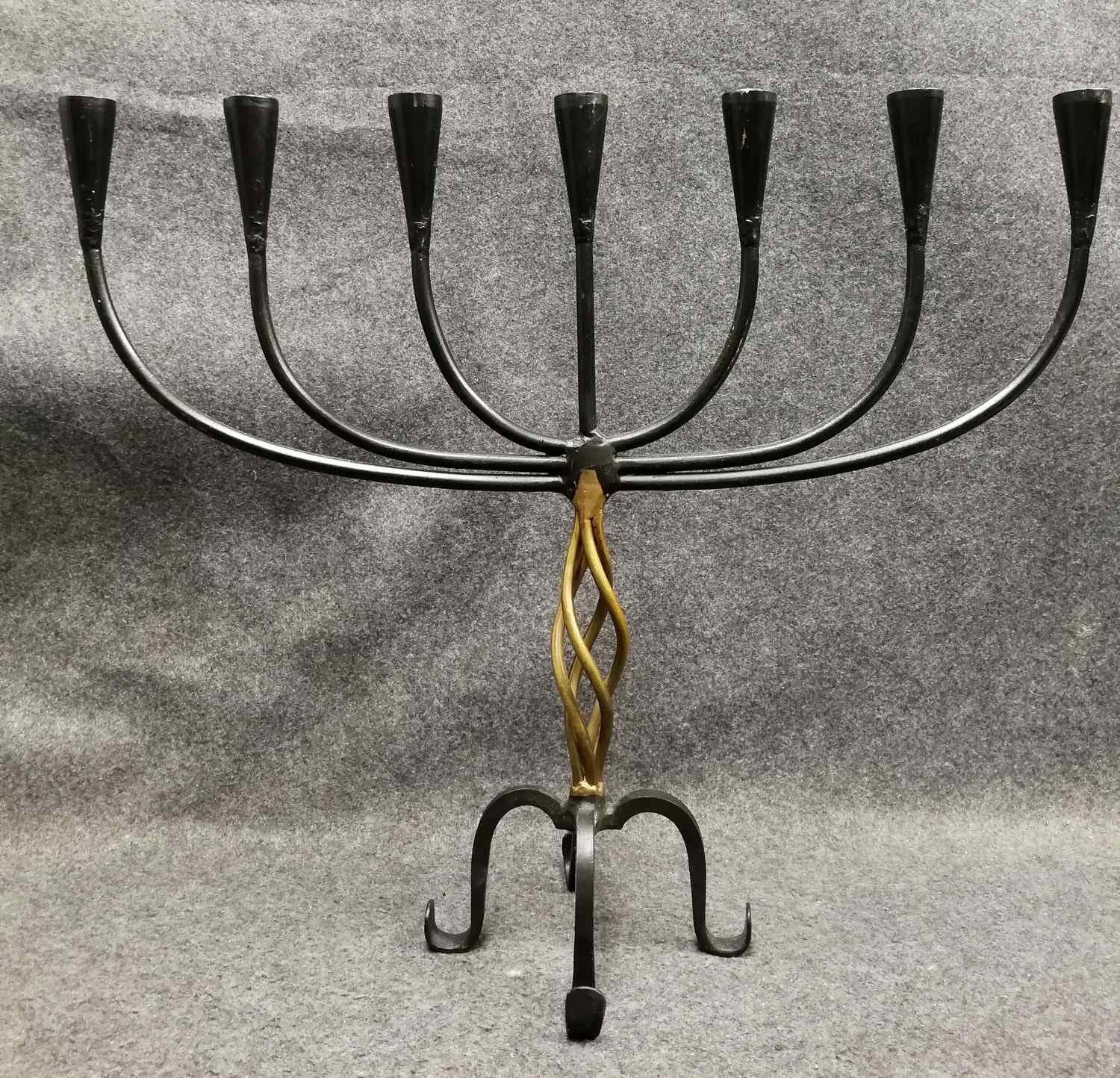 LJUSSTAKE / KANDELABER, smide mässing, sjuarmad