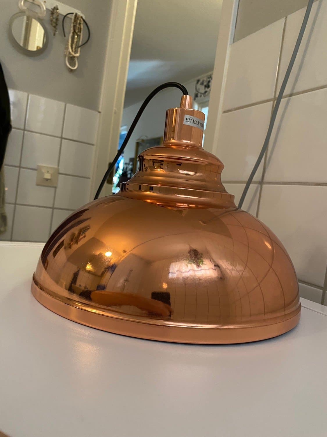 Läcker taklampa i koppar, retrostil, kopparfärgad med mässingsfärgad takkåpa