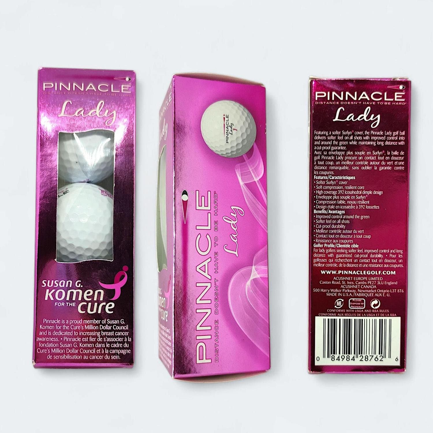 3 st Pinnacle Lady Golfbollar, rosa bandet