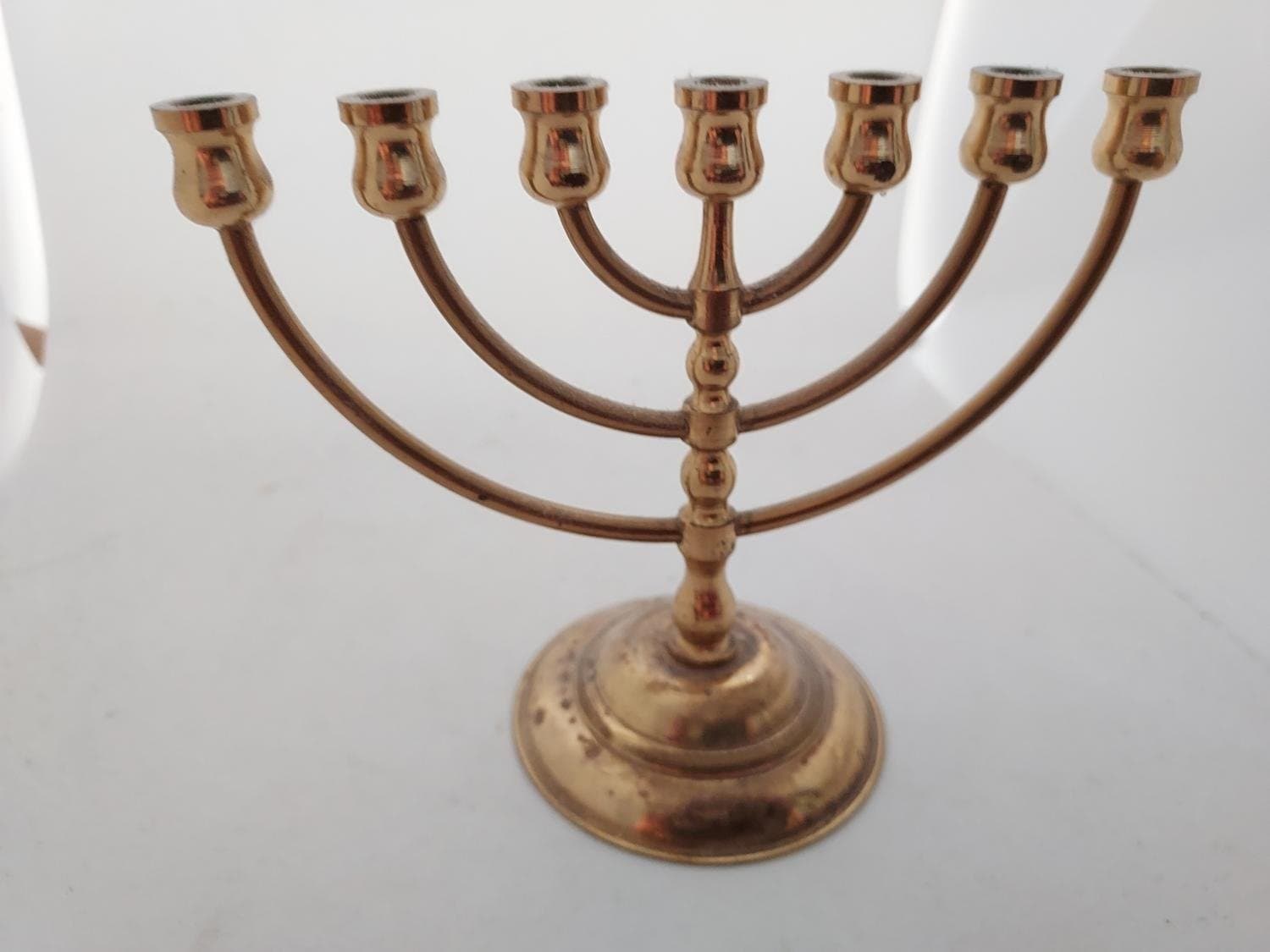 Ljusstake MENORA Mässing Höjd 9 cm Bredd 11 cm Diameter Botten 5.5 cm