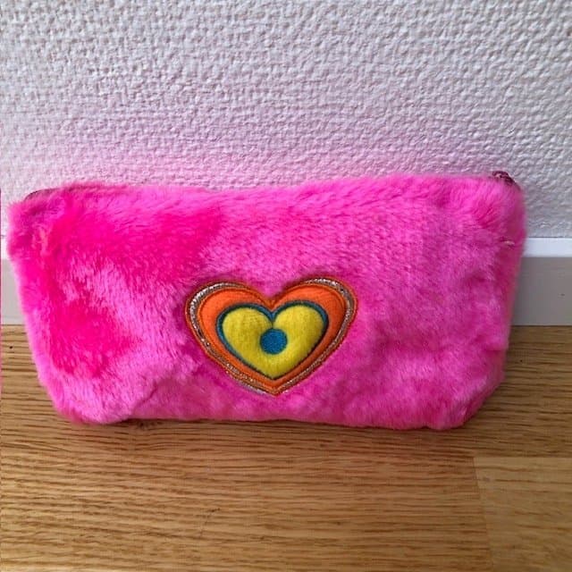 Vintage retro multi used fluffy pink case - make up & pencil case